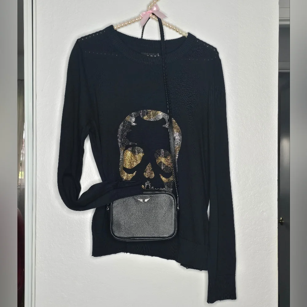 Zadig & Voltaire 100% Cotton Thin Oversized Sweater With Skull Studded Size S - Picture 1 of 11